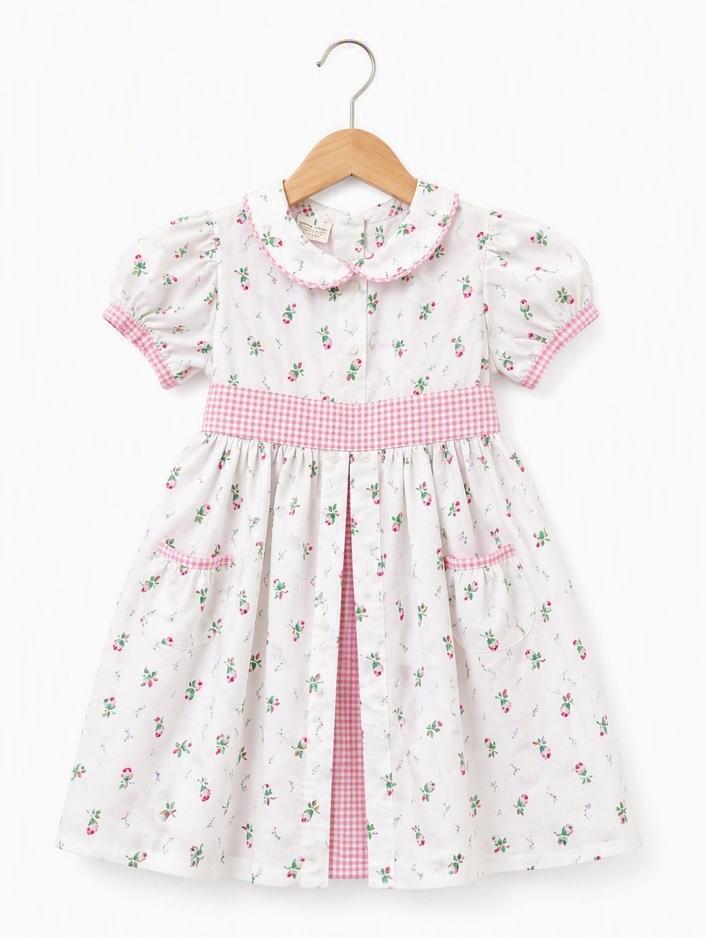 Vintage 90s Pink Calico Rosebud Gingham Inverted Pleat Dress Cottagecore